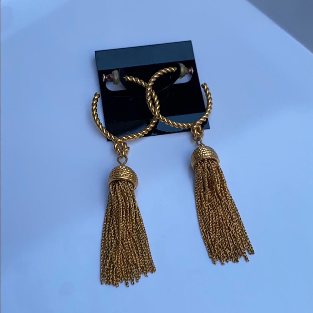 Vintage Gold Tassel Hoop Earrings